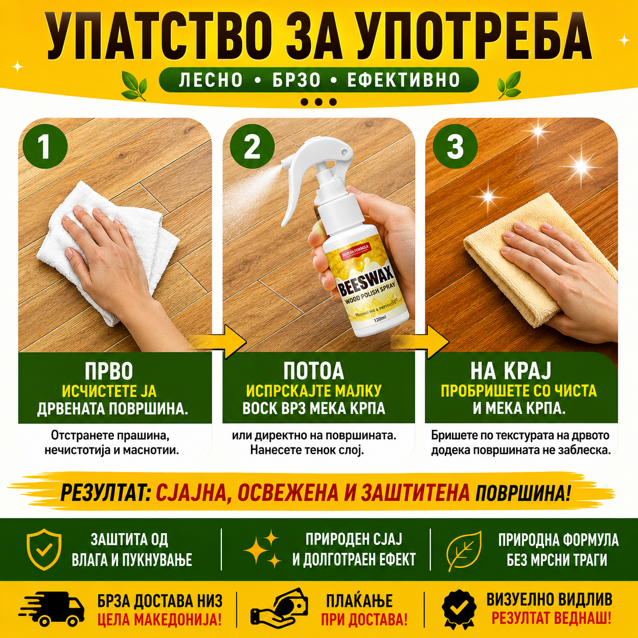 Beeswax Wood Polish™ Освежува, Негува и Заштитува Дрвени Површини