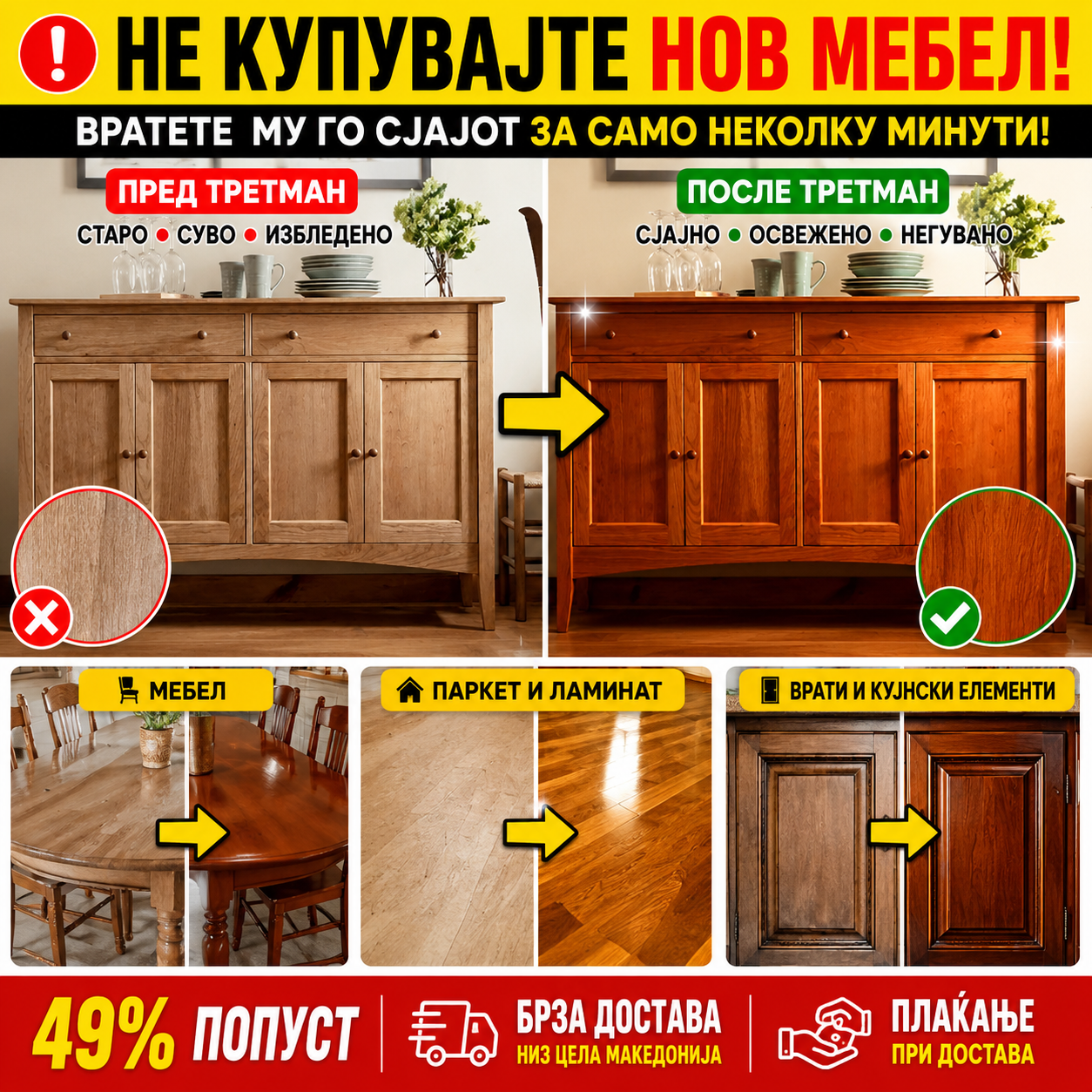 Beeswax Wood Polish™ Освежува, Негува и Заштитува Дрвени Површини